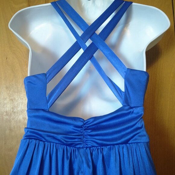 MY MICHELLE WOMEN'S SMALL FORMAL BLUE BACK STRAPPY BEADED DRESS - Picture 6 of 7